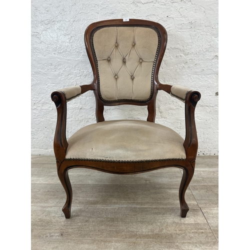 163 - A French Louis XV style beech and fabric upholstered open armchair - approx. 101cm high x 63cm wide ... 