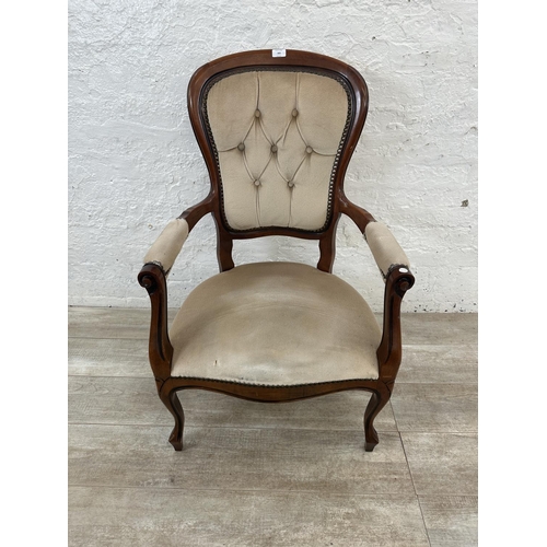 163 - A French Louis XV style beech and fabric upholstered open armchair - approx. 101cm high x 63cm wide ... 