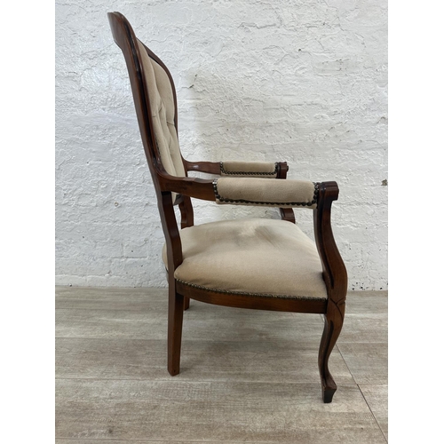 163 - A French Louis XV style beech and fabric upholstered open armchair - approx. 101cm high x 63cm wide ... 