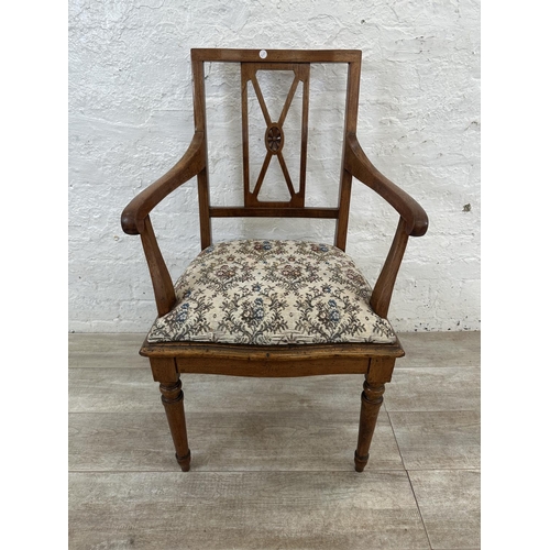 164 - An Edwardian carved walnut and tapestry upholstered open armchair - approx. 97cm high x 54cm wide x ... 