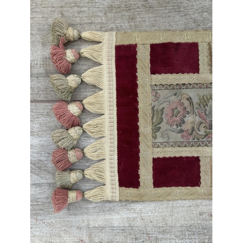 166 - A silk embroidered and velvet tasselled table runner - approx. 83cm x 22cm