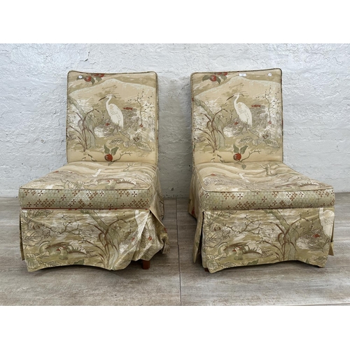 168 - A pair of Oriental style fabric upholstered bedroom chairs - approx. 84cm high x 53cm wide x 55cm de... 