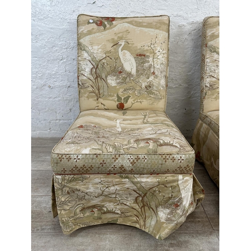 168 - A pair of Oriental style fabric upholstered bedroom chairs - approx. 84cm high x 53cm wide x 55cm de... 