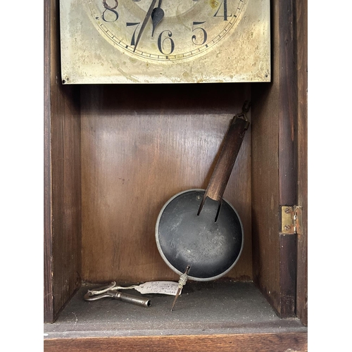 17 - Three wall clocks, one early 20th century mahogany cased chiming with key and pendulum, one Emperor ... 