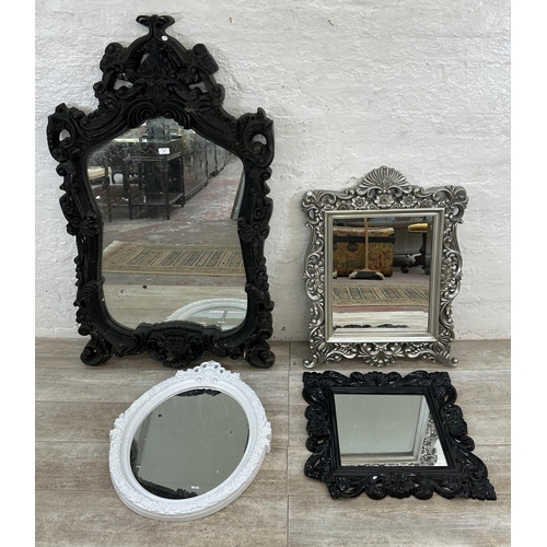 18 - Four French style plastic framed wall mirrors - largest approx. 138cm high x 82cm wide