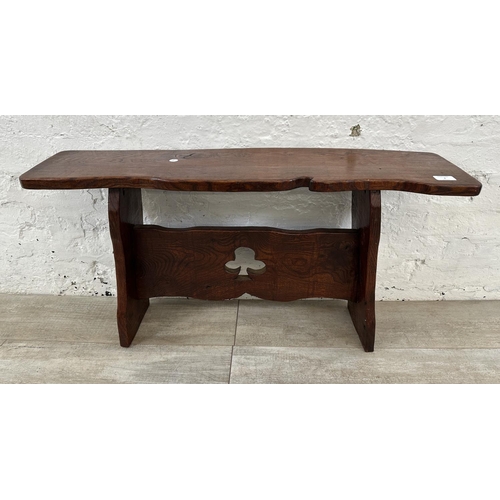 2 - A carved elm bench - approx. 49cm high x 22cm wide x 91cm long