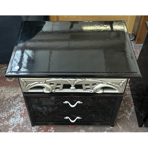 225 - A pair of modern black and silver lacquered bedside chests of drawers - approx. 55cm high x 58cm wid... 