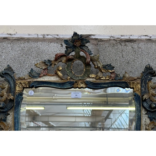 24 - A Rococo style hand painted and gilt carved wood framed bevelled edge wall mirror - approx. 80cm hig... 