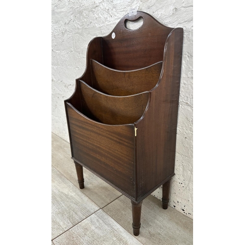 31 - An Edwardian mahogany three section newspaper stand - approx. 70cm high x 39cm wide x 20cm deep