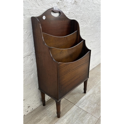 31 - An Edwardian mahogany three section newspaper stand - approx. 70cm high x 39cm wide x 20cm deep