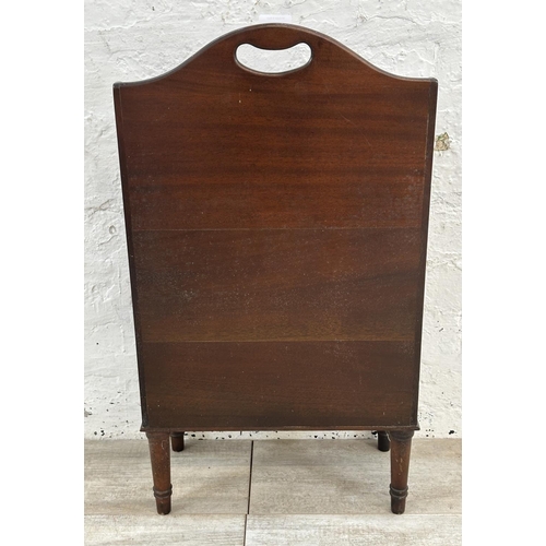 31 - An Edwardian mahogany three section newspaper stand - approx. 70cm high x 39cm wide x 20cm deep