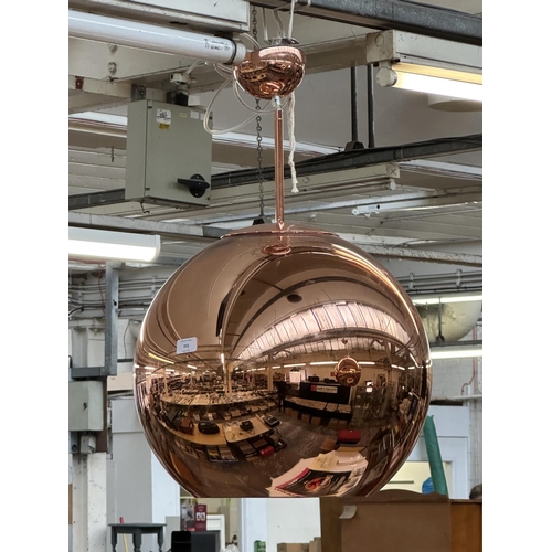 315 - A pair of Tom Dixon plastic copper effect pendant lights - approx. 68cm drop x 38cm diameter