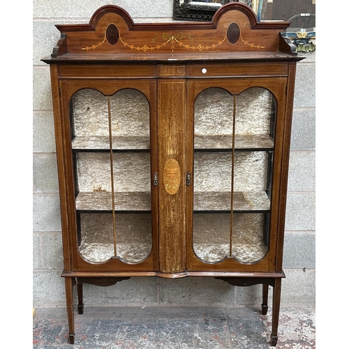 32 - An Edwardian inlaid mahogany display cabinet - approx. 169cm high x 114cm wide x 35cm deep