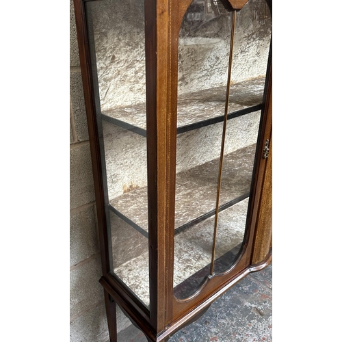 32 - An Edwardian inlaid mahogany display cabinet - approx. 169cm high x 114cm wide x 35cm deep