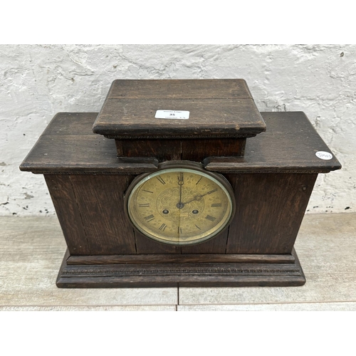 35 - Three mantel clocks, one mid 20th century walnut cased chiming with pendulum, one 1930s walnut cased... 