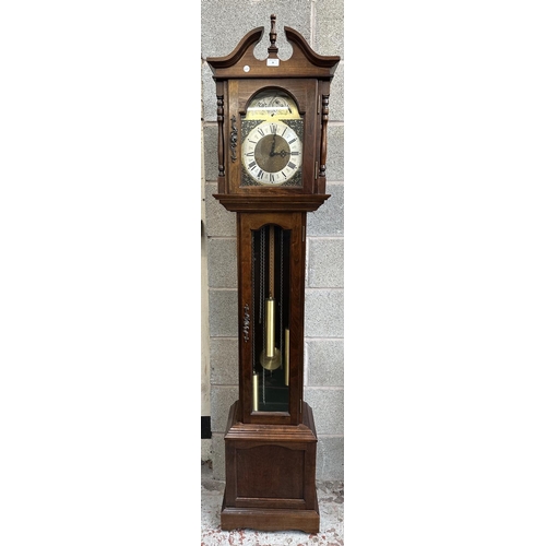 38 - A late 20th century Emperor mahogany cased grandfather clock with pendulum and weights - approx. 190... 