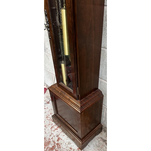 38 - A late 20th century Emperor mahogany cased grandfather clock with pendulum and weights - approx. 190... 