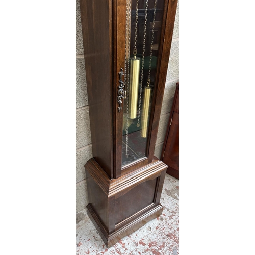 38 - A late 20th century Emperor mahogany cased grandfather clock with pendulum and weights - approx. 190... 