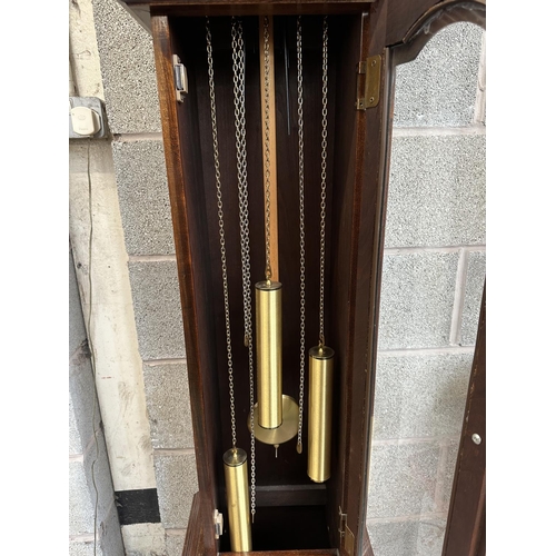 38 - A late 20th century Emperor mahogany cased grandfather clock with pendulum and weights - approx. 190... 