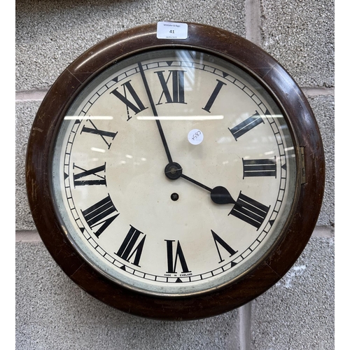 41 - A Victorian mahogany cased key wind circular wall clock - approx. 39cm diameter