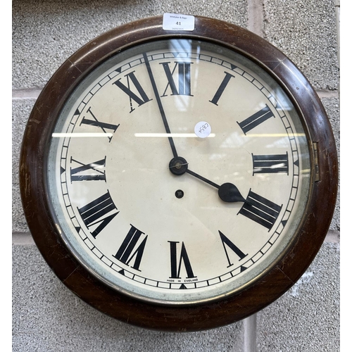 41 - A Victorian mahogany cased key wind circular wall clock - approx. 39cm diameter