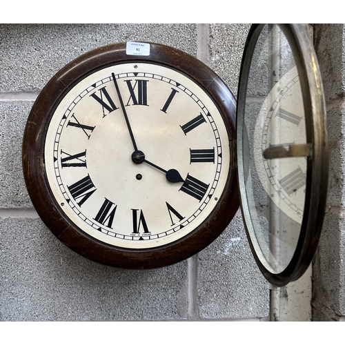 41 - A Victorian mahogany cased key wind circular wall clock - approx. 39cm diameter