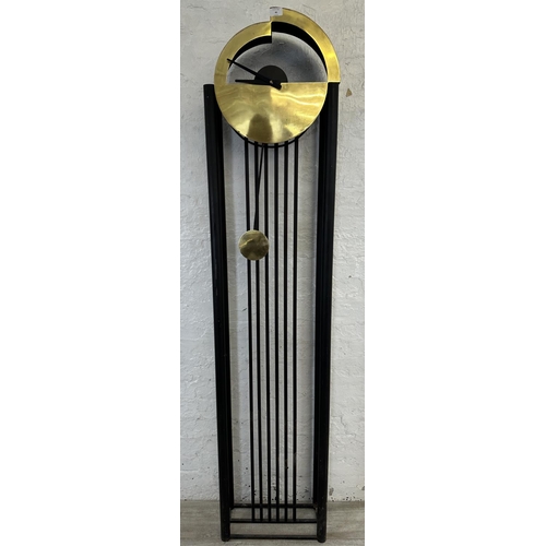 46 - A Bauhaus style brass and black metal grandfather clock - approx. 191cm high x 42cm wide x 18cm deep