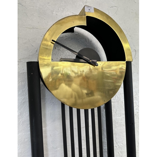 46 - A Bauhaus style brass and black metal grandfather clock - approx. 191cm high x 42cm wide x 18cm deep