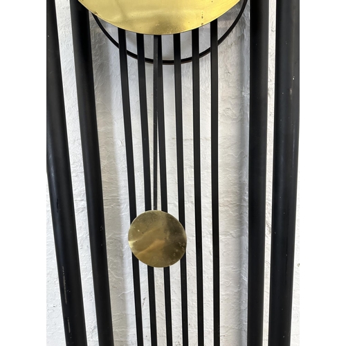 46 - A Bauhaus style brass and black metal grandfather clock - approx. 191cm high x 42cm wide x 18cm deep