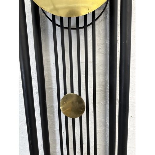 46 - A Bauhaus style brass and black metal grandfather clock - approx. 191cm high x 42cm wide x 18cm deep