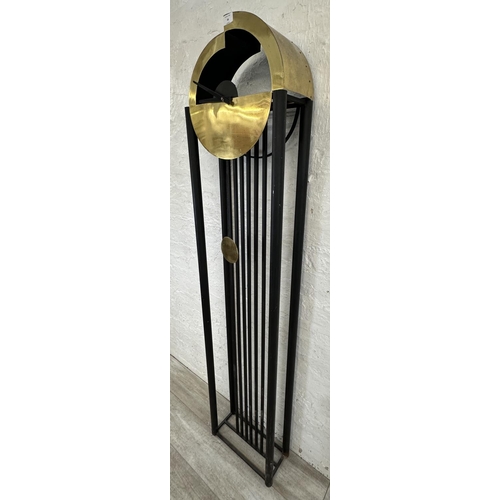 46 - A Bauhaus style brass and black metal grandfather clock - approx. 191cm high x 42cm wide x 18cm deep