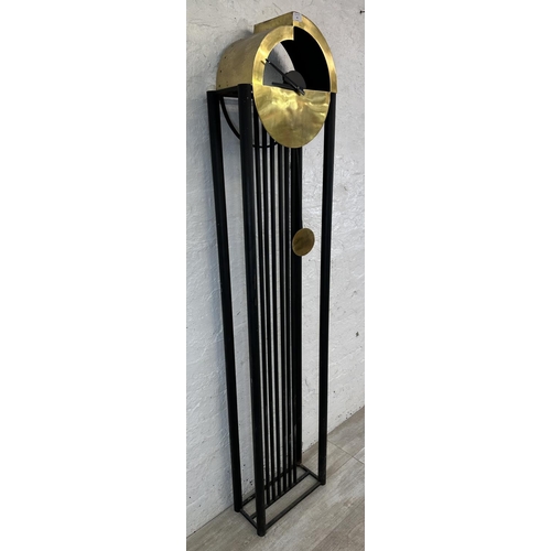 46 - A Bauhaus style brass and black metal grandfather clock - approx. 191cm high x 42cm wide x 18cm deep