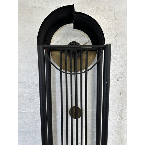 46 - A Bauhaus style brass and black metal grandfather clock - approx. 191cm high x 42cm wide x 18cm deep