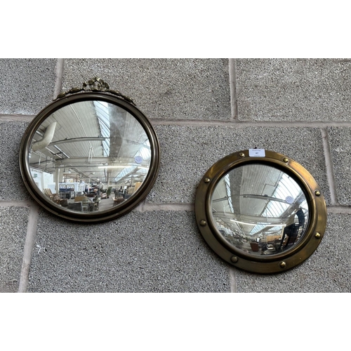 47 - Two brass framed convex wall mirrors - largest approx. 33cm diameter