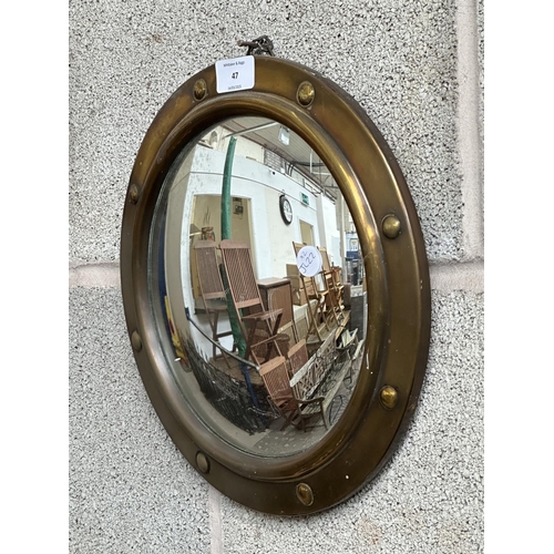 47 - Two brass framed convex wall mirrors - largest approx. 33cm diameter