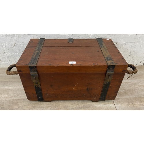 55 - A 19th century Cunard White Star Ltd. Pursers Dept. teak and brass sea chest - approx. 32cm high x 6... 