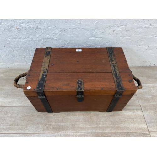 55 - A 19th century Cunard White Star Ltd. Pursers Dept. teak and brass sea chest - approx. 32cm high x 6... 