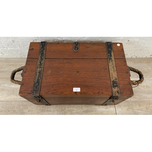 55 - A 19th century Cunard White Star Ltd. Pursers Dept. teak and brass sea chest - approx. 32cm high x 6... 