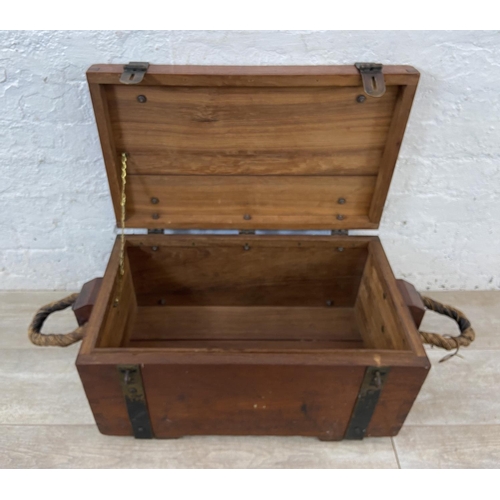 55 - A 19th century Cunard White Star Ltd. Pursers Dept. teak and brass sea chest - approx. 32cm high x 6... 