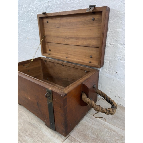 55 - A 19th century Cunard White Star Ltd. Pursers Dept. teak and brass sea chest - approx. 32cm high x 6... 