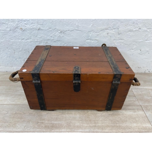 55 - A 19th century Cunard White Star Ltd. Pursers Dept. teak and brass sea chest - approx. 32cm high x 6... 