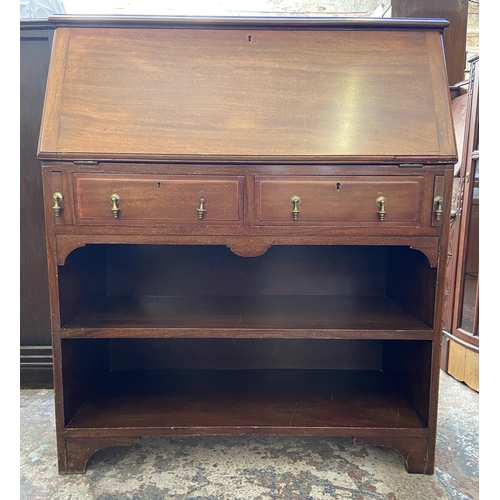 77 - An Edwardian mahogany bureau bookcase - approx. 110cm high x 92cm wide x 40cm deep