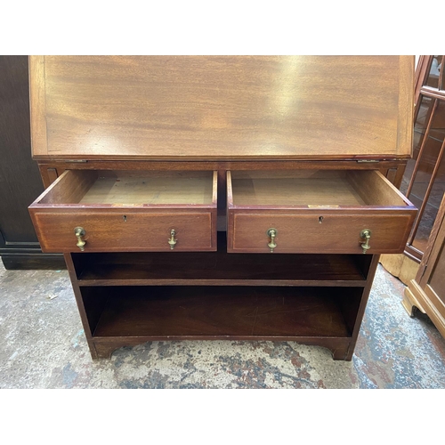 77 - An Edwardian mahogany bureau bookcase - approx. 110cm high x 92cm wide x 40cm deep