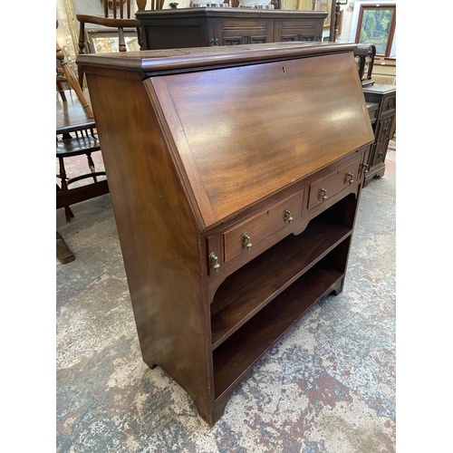 77 - An Edwardian mahogany bureau bookcase - approx. 110cm high x 92cm wide x 40cm deep