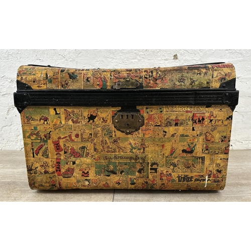 9 - An early 20th century metal travel trunk with Dandy comic book decoupage - approx. 47cm high x 70cm ... 