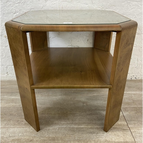 90 - An Art Deco walnut octagonal two tier occasional table - approx. 63cm high x 62cm wide x 62cm deep