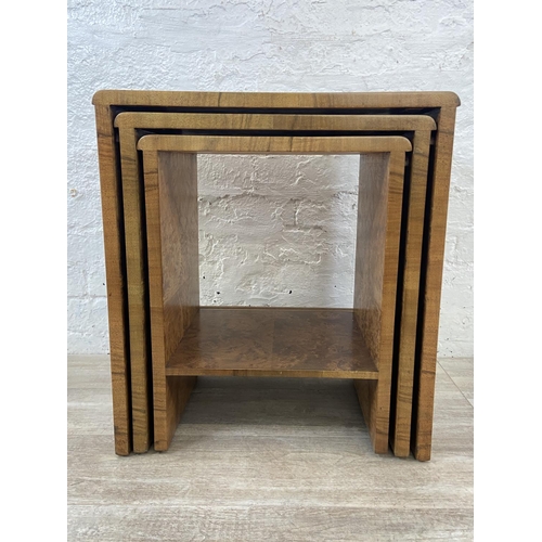 91 - An Art Deco walnut nest of three tables - approx. 59cm high x 53cm wide x 38cm deep