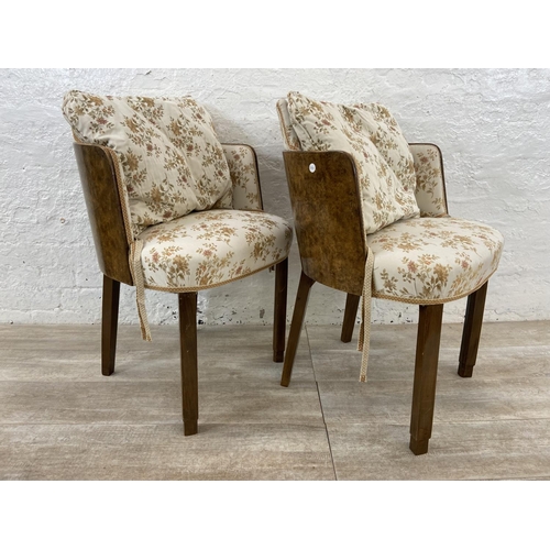92 - A pair of Art Deco walnut and floral fabric upholstered occasional chairs - approx. 80cm high x 56cm... 