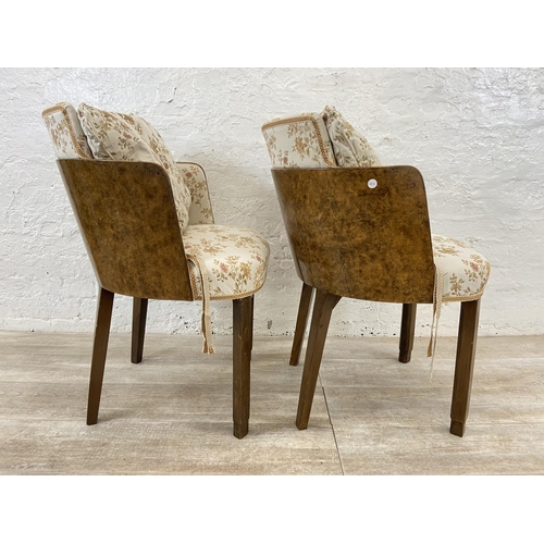 92 - A pair of Art Deco walnut and floral fabric upholstered occasional chairs - approx. 80cm high x 56cm... 