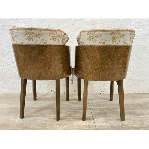 92 - A pair of Art Deco walnut and floral fabric upholstered occasional chairs - approx. 80cm high x 56cm... 